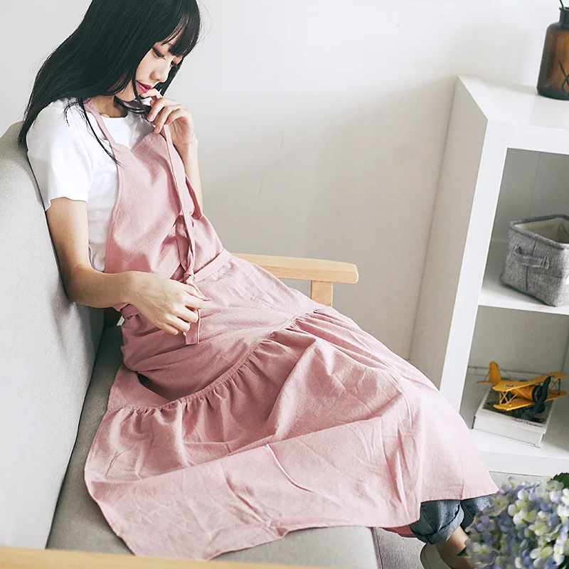 Cotton and hemp fish tail super beauty apron lengthened slim flowing flower shop nail shop overalls