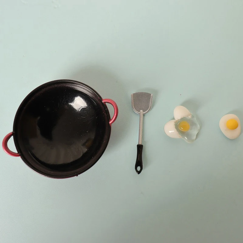 1:12 Dollhouse Simulation Egg Spatula Frying Pan Set Dollhouse Miniature Kitchen Cookware Accessories Dolls House Food Toys