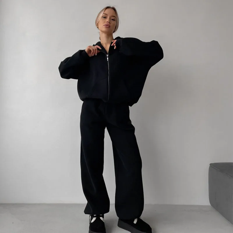 

Autumn New Trendy Zipper Hoodie Running Pants Two Piece Set Comfortable Version Suitable for Layered Wearing Street Wear
