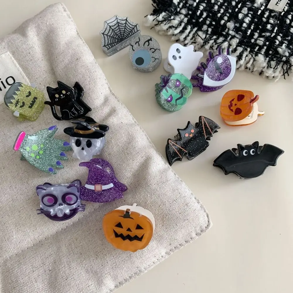 

Fashion Pumpkin Halloween Mini Grab Clip Bat Acrylic Spooky Hair Claw Headdress Small Ghost Grab Clip Girls