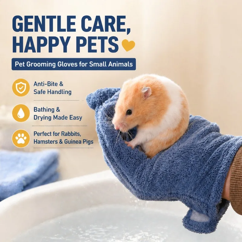 

Pet Grooming Gloves for Small Animals, Anti-Bite Rabbit Bathing & Drying Glove for Hamsters Guinea Pigs, Amazon Hot Selling New