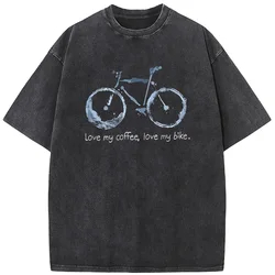230 Grams Of High-Quality Washed Old Tshirt Love My Bike Printed Men's T-Shirt Vintage Colored Mens T-shirts