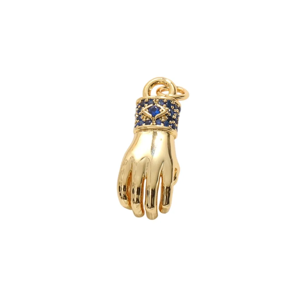 4 Pcs Copper Plated Palm Pendant for Diy Bracelet Necklace Jewelry Making Gesture Eye Fist Heart Micro Inlay Zircon Accessories