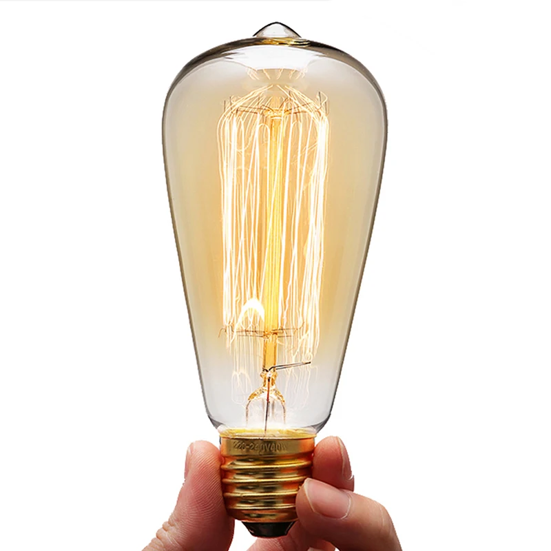 E27 220-240v Edison Light Bulb, Retro Yellow Light W-filament Bulb Coffee House Decor Industrial Style Lamp 40W/ 60W