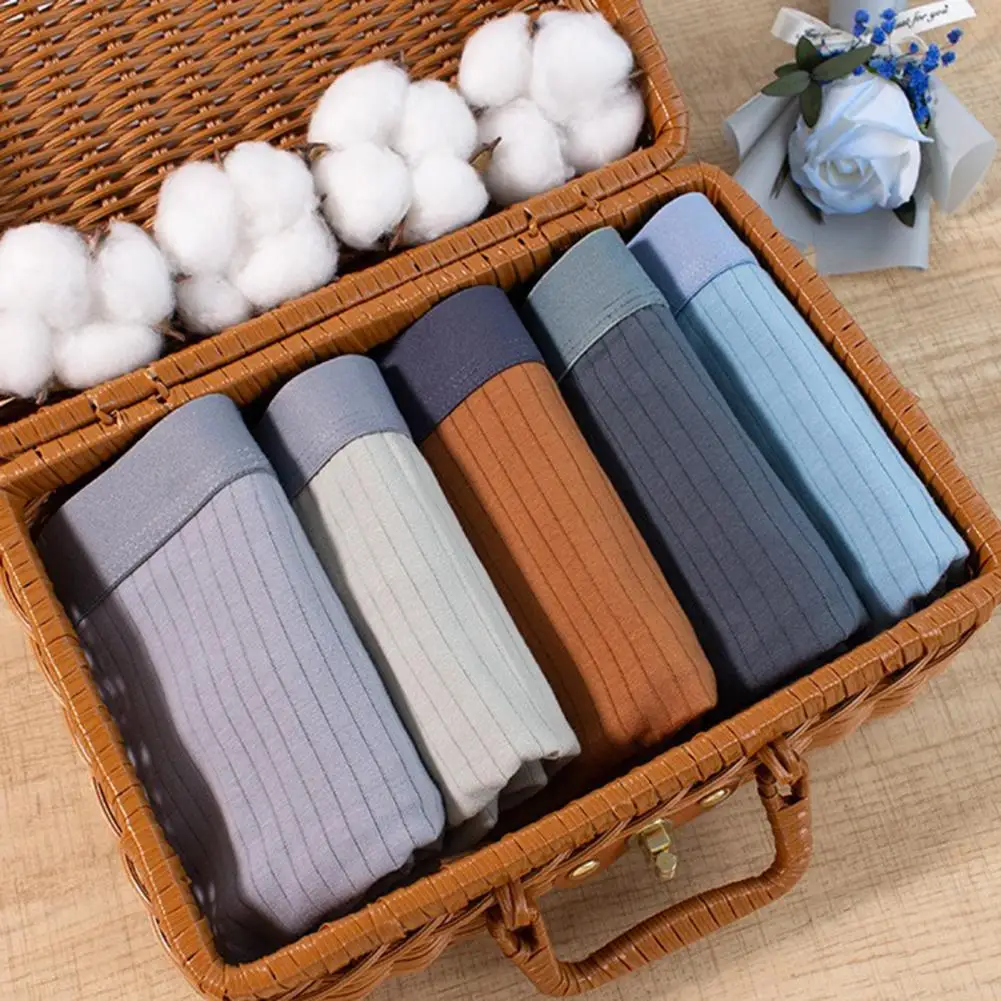 Mid-waist Boxer Briefs Men's Mid-waist Boxer Underwear Elastic Ribbed Patchwork Shorts U-convex Design Briefs with Smooth