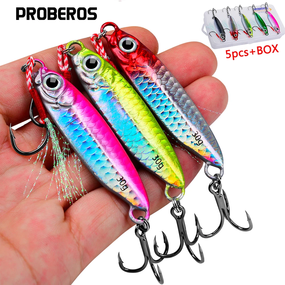 PROBEORS 5pcs Metal Jig Fishing Lure,Box with bait 7g/10g/15g/20g/25g/30g,Trout Attractor,Perfect for Sea Fishing Adventures