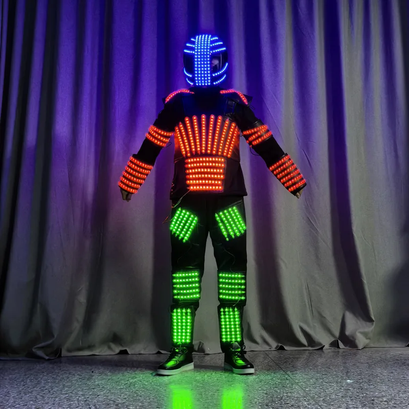Color LED Luminous Flashing Suit Bar Red Green Blue Stage Performance Costume Party DJ BarGlow Cosplay Clothes Cool Helmet Armor
