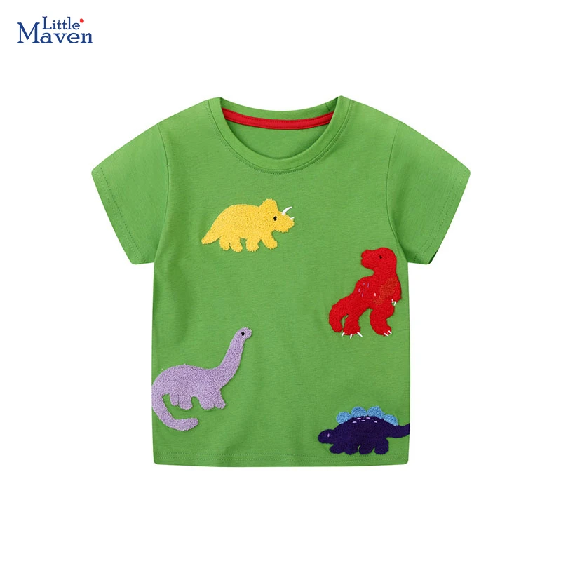 Little maven 2024 Baby Boys Tops Tees Appliques Children\'s Clothing T-shirts Summer Cartoon Embroidery Dinosaurs Kids Clothes