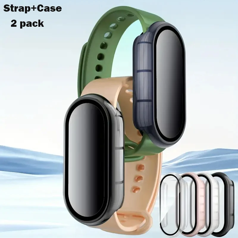 2 PACK Silicone Strap+case For Xiaomi Mi band 8 Replacement miband8 sport Bracelet Accessories smart band 8 waterproof cover