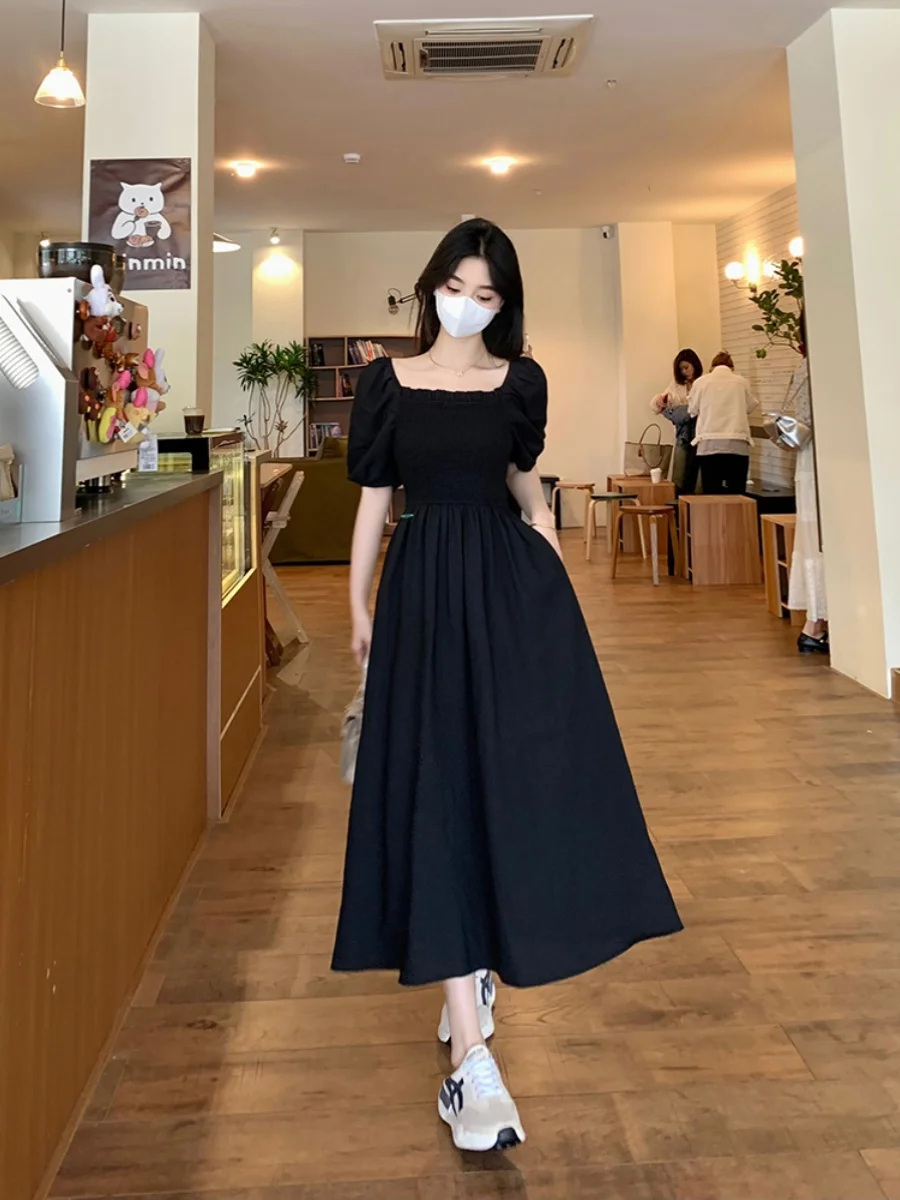 

Ретро-платье с высокой талией, квадратным вырезом и рукавами-фонариками, женское летнее новое платье А-силуэта с эффектом утяжки талии и скрытия живота, длинное