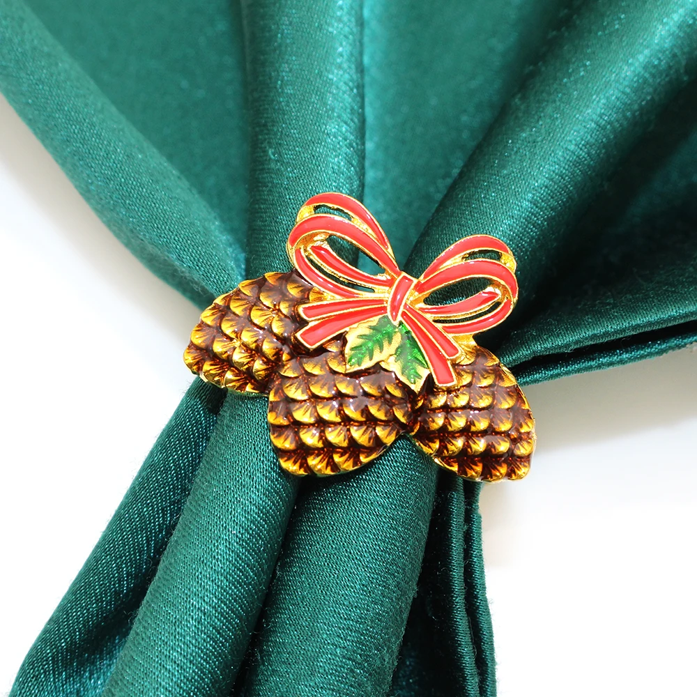 6Pcs Farmhouse Pine Cone Napkin Rings Rustic Pinecone Napkin Ring Holders Gold Serviette Buckles for Thanksgiving Christmas Deco