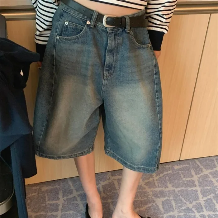 

Summer 2026 Chic Korean Style Casual Loose Wide Leg Jeans Mid-Pants Vintage Fashion Versatile Comfortable Natural Waist Cotton