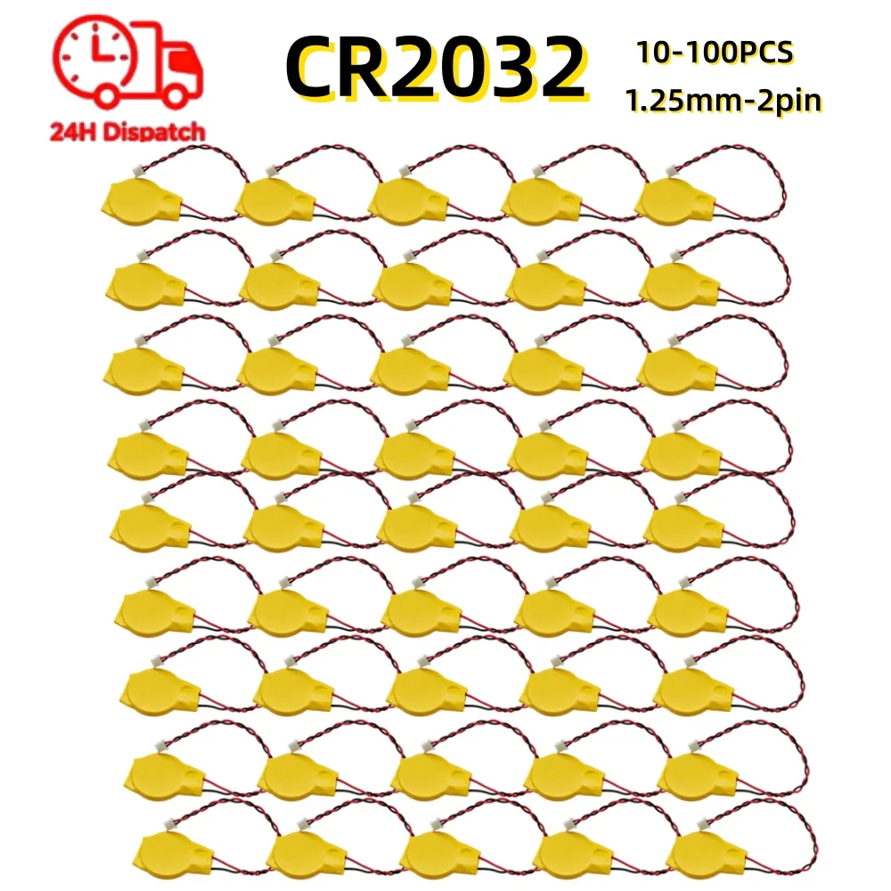 10-100pcs CR2032 Battery with Wires 2Pin 3V 230mAh Notebook CMOS BIOS Laptop Motherboard Battery with Adhesive