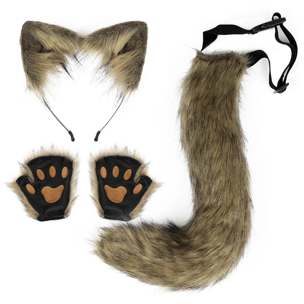 Popularne ręcznie robione opaski na głowę z uszami zwierząt na Halloween, cosplay, symulacja kota, zestaw, pazury zwierząt, rękawiczki na palce, akcesoria cosplay