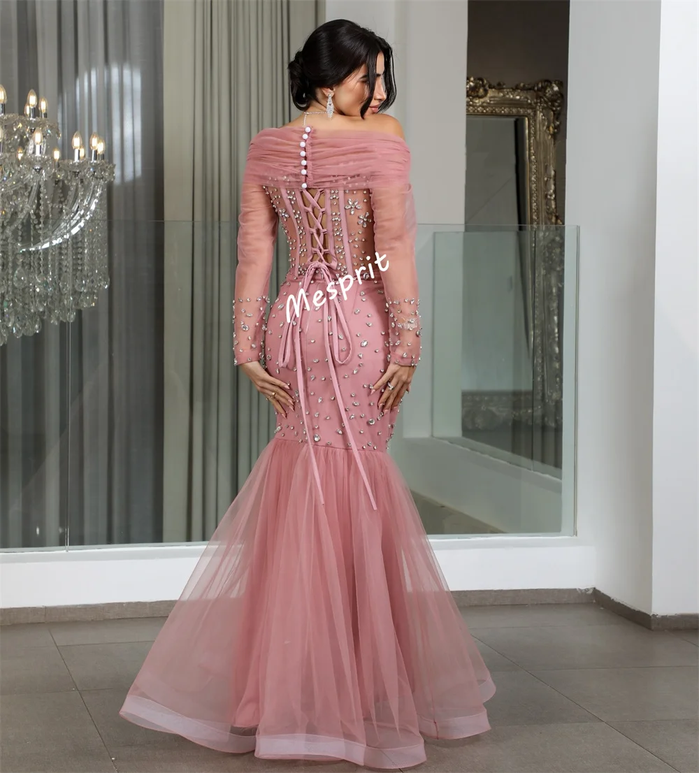 Abiti lunghi con spalle scoperte a sirena con lacci con strass e bottoni Charmeuse personalizzati Occasioni su misura Festa serale di lusso da donna