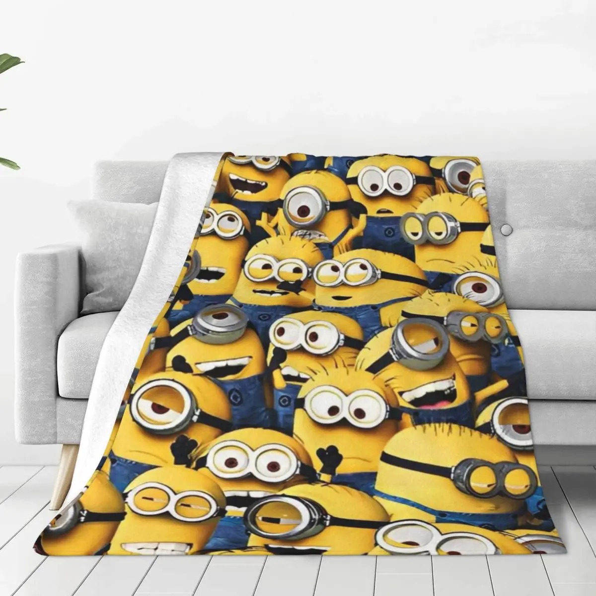 Soft Warm Blanket Camping Cute Minions Cartoon Bedding Throws Yellow Big Eyes Flannel Bedspread For Chair Bed Sofa Bed Cover