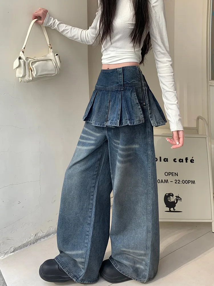 2026 Cyber Y2K Streetwear Vintage Braune Baggy Stacked Jeans für Damen – Weite Bein Denim-Hose Pantalon Femme – Detail 19