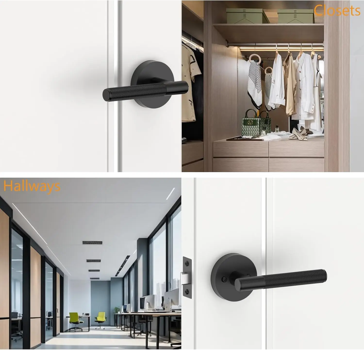 3 Pack Matte Black Passage Door Handles,Heavy Duty Non-Locking Door Lever for Hall, Closet,Office Area, Shopping Malls AM0016