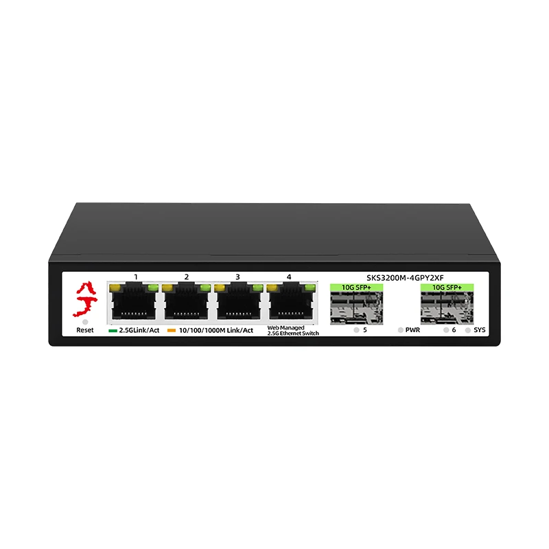 XikeStor 4-Port 2.5G Managed , 2-Port 10G SFP+, LACP/VLAN/QoS/STP/IGMP, Metal, 2.5Gb Ethernet Splitter, Desktop/Wall-Mount