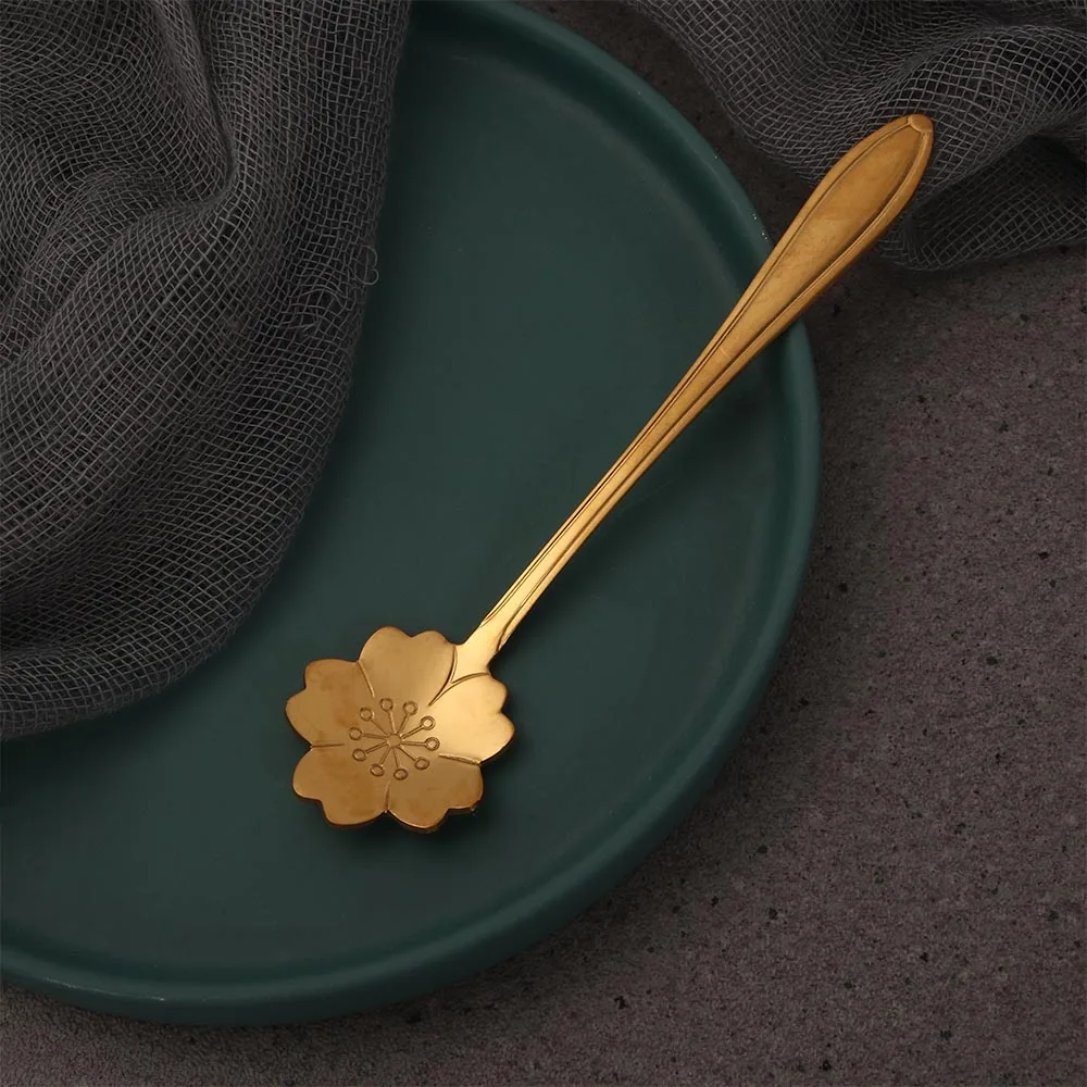 

Red for Sugar Ice Cream Coffee Dessert Bar tools Tableware Stainless Steel Soup Spoon Teaspoon Flower Spoon Set Cutlery Set