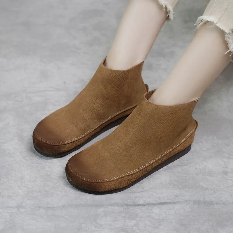 Women\'s Genuine Leather Ankle Boots Single Handmade Socks Short Slimming Boots Shoes