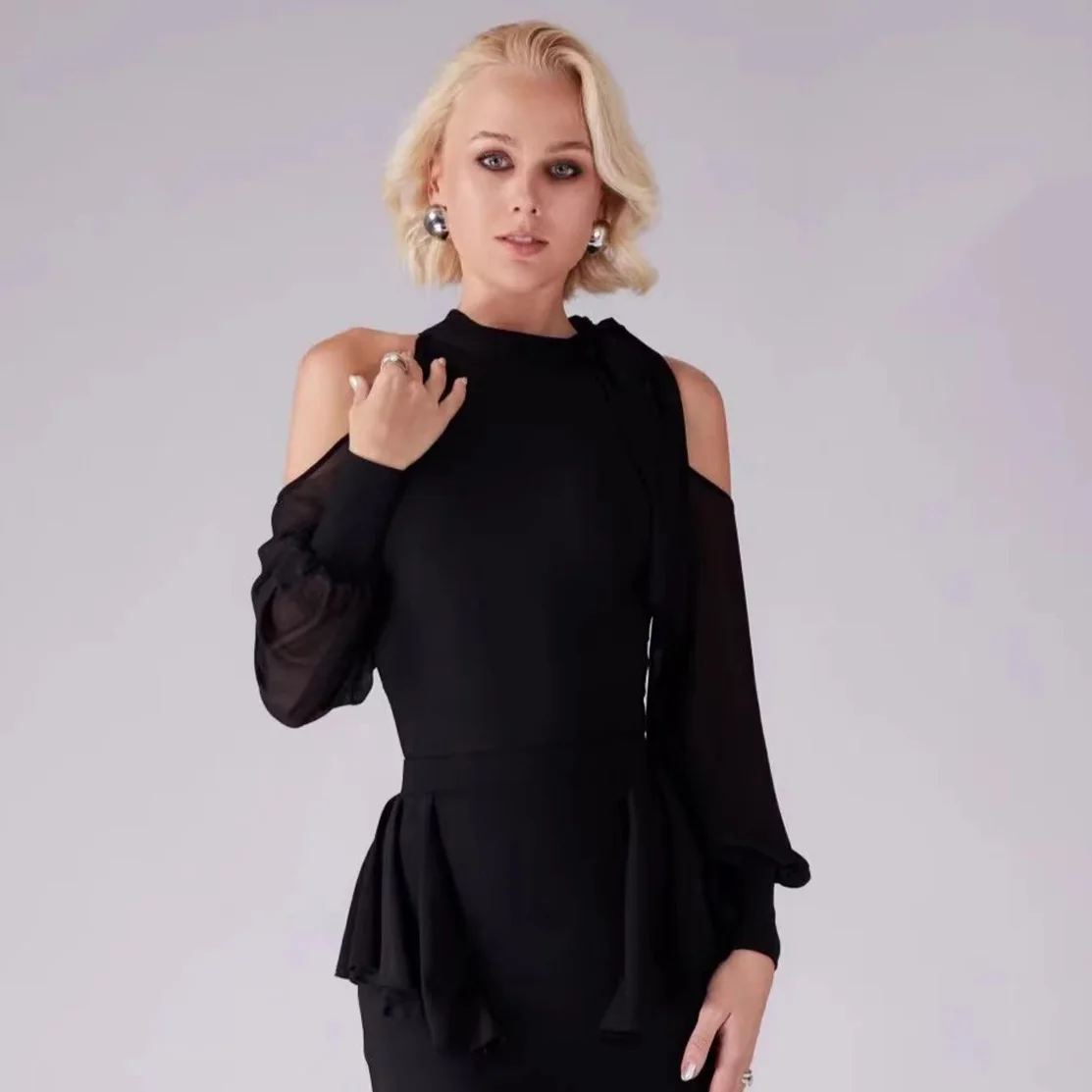 Neue Walzer Ballroom Dance Kleidung Blume Drucken Tops Schwarz Trikots Erwachsene Rumba Salsa Tanz Praxis Kleidung Durchführen Tragen BL17563