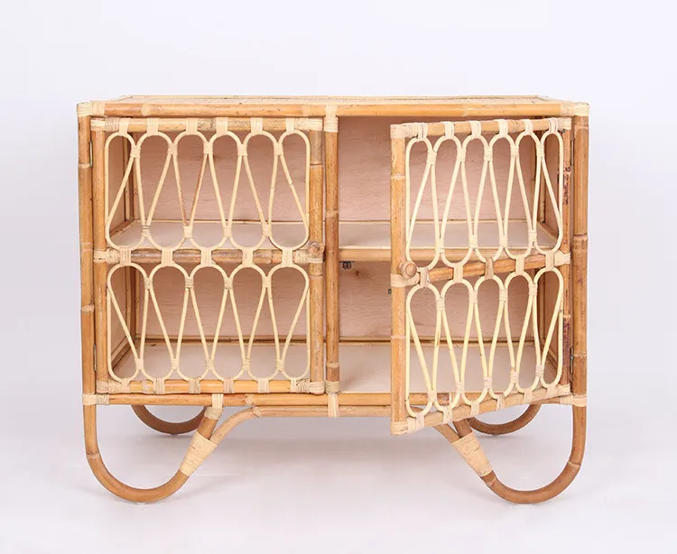 Hot Selling Home Decorative Furniture Side Cabinet Living Room Porch Hand-woven Natural Rattan Wicker Storage Cabinet