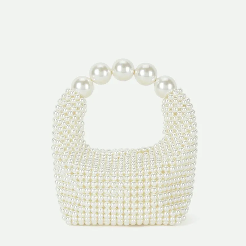 Pearl beaded bag designer brand Acrylic crystal stone box totes handbag women handmade summer party small bucket purse