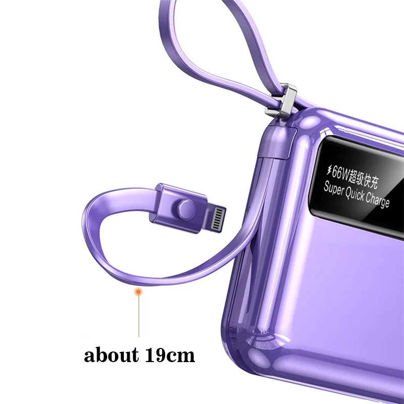 10000mAh Mini Power Bank Portable Fast Charger With Cable TypeC External Spare Battery Small Powerbank For iPhone Xiaomi Samsung