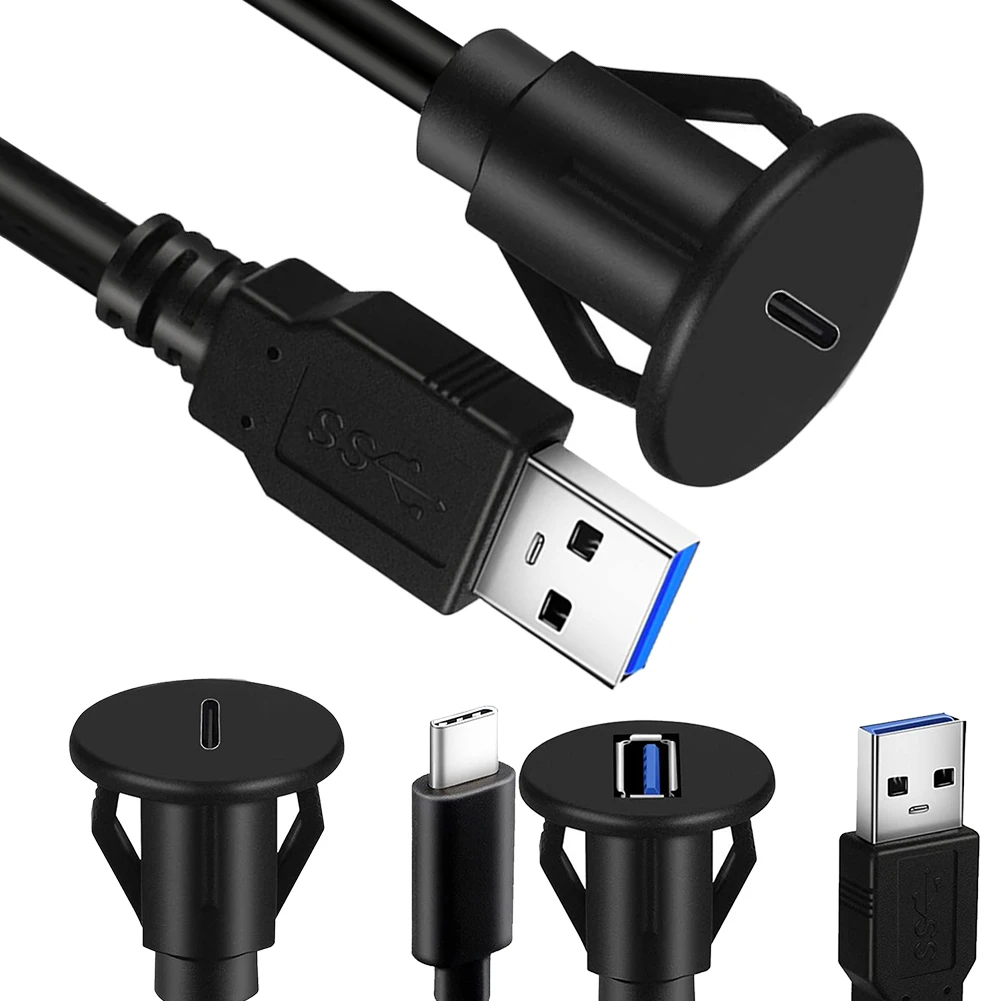 1M USB3.0 Male To Type C 3.0 Female Flush Mount Panel Mount Extension Data Cable 5Gbps USB C 3.0 Panel Mount Cable for Car Truck