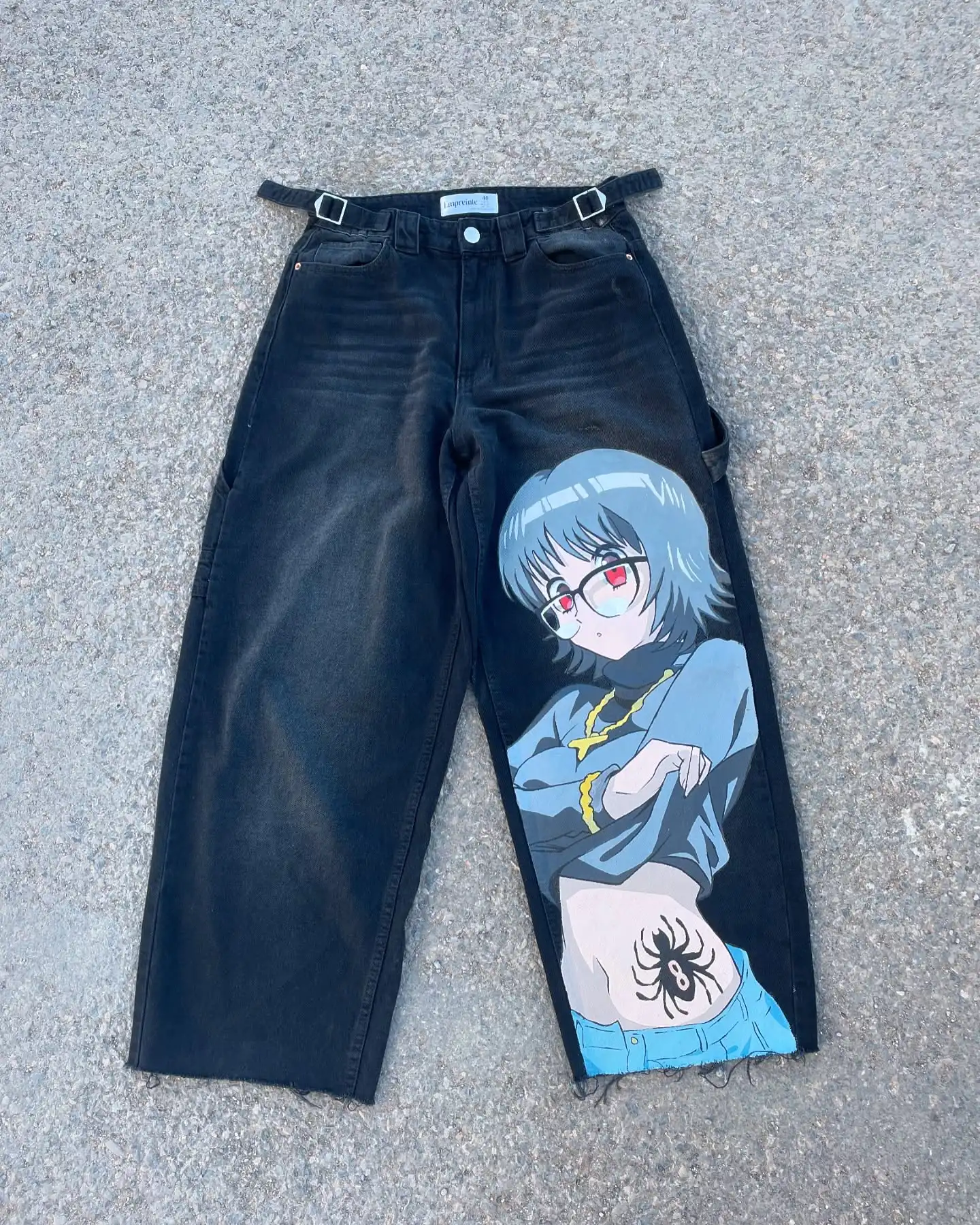 Hip Hop Anime Graphic Baggy Jeans Black Shizuku Print Jeans New Harajuku Denim Y2k Pants Men Women Goth High Waist Wide Trousers