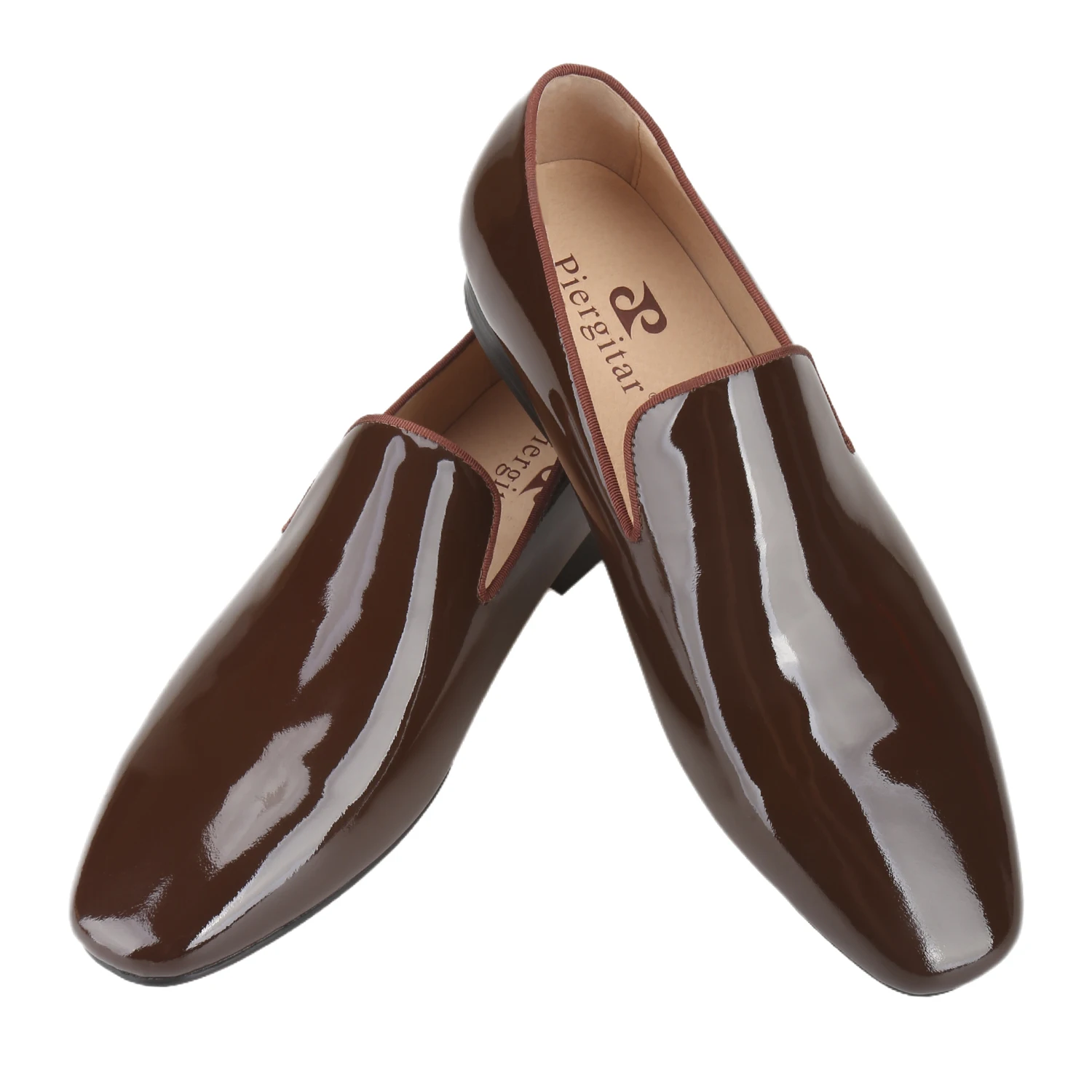Piergitar Luxurious Plain Model Patent Leather Slip-On Shoes For Party/Wedding Wear Handmade Men's Dress Shoes Red Sole Loafers
