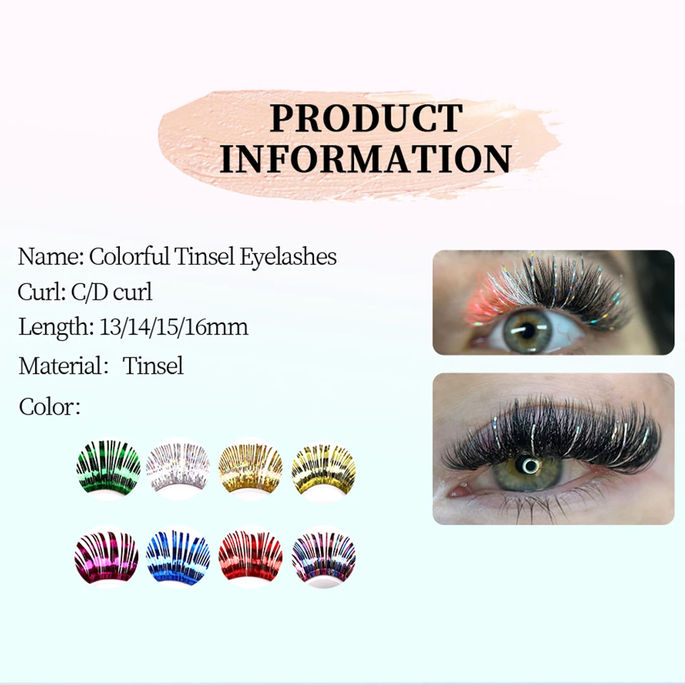 Shiny Mix Blue Purple Red Green White Diamond Colored False Eyelashes holographic Color eyelash extension decorate sequin makeup