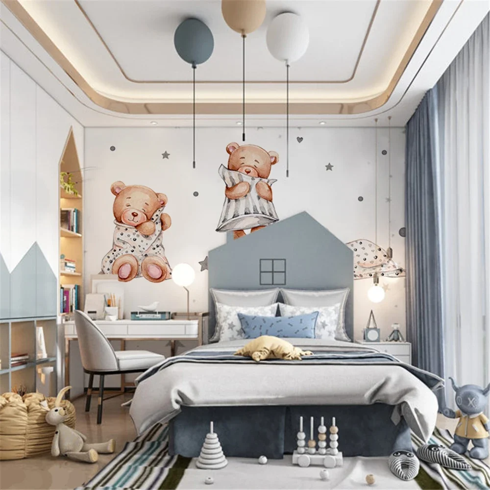 Custom Cartoon Little Bear Star Wallpaper for living room Warm children's room Wallcloth Boys' girls' bedroom mural home decor