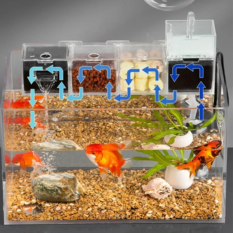Aquarium Wall Mounted Built-in Silent Filter 3-in-1 Waterfall Fish Tank Turtle Tank Filter Box Water Circulation Water Purifier