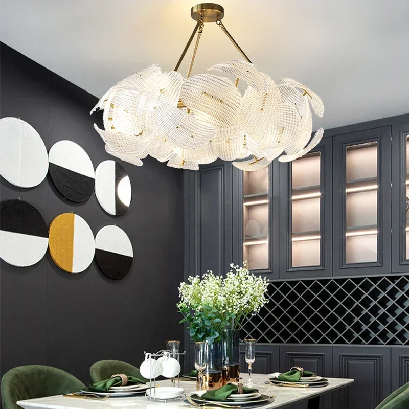 

Glass Petal Ceiling Chandeliers 2025 New LED Lights Luxury Long Hanging Lamps Modern Home Decoration Lustres For Dining Table