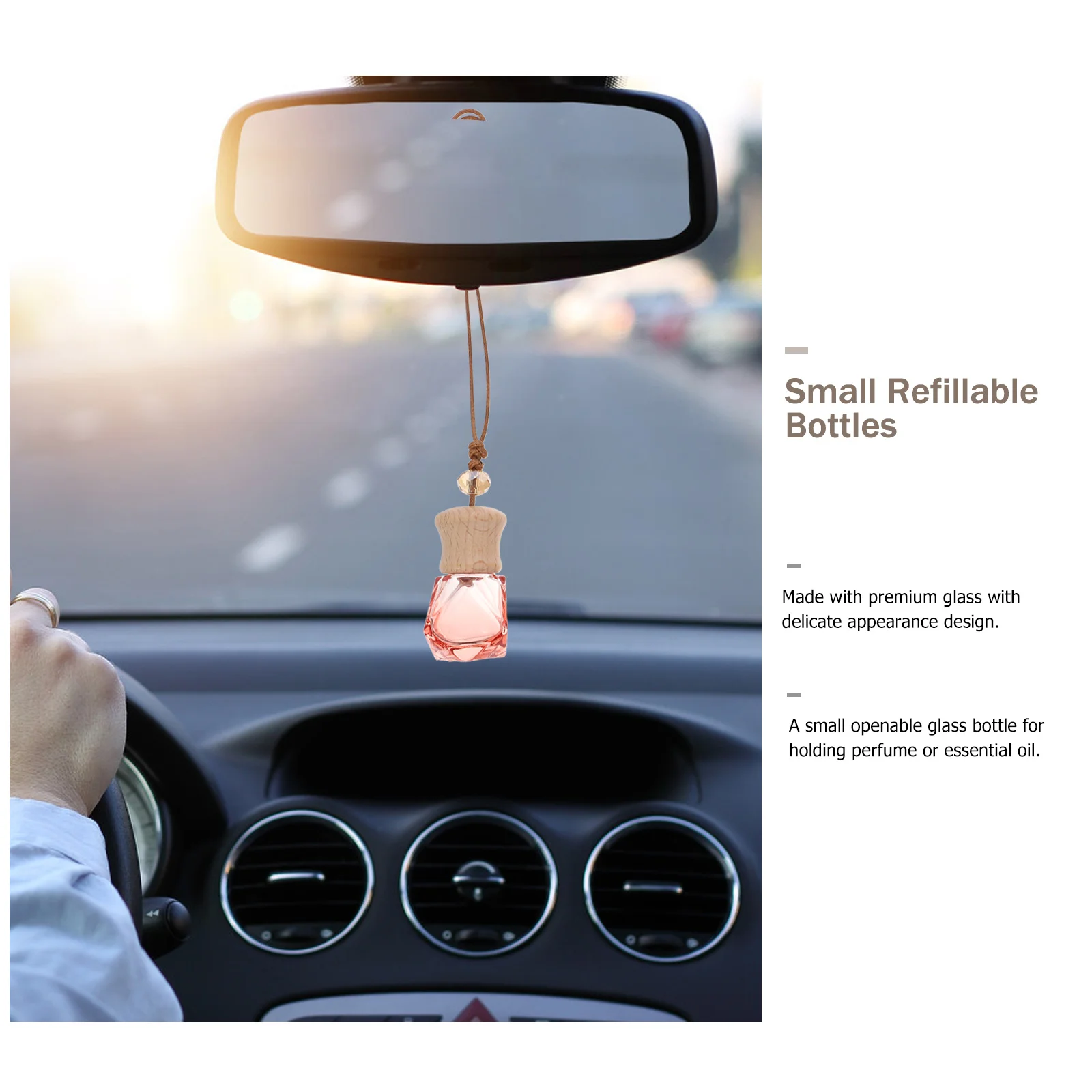 

3Pcs Car Bottle Pendant Small Openable Glass Perfume Essential Oil Bottles Refillable Empty Bottles Hanging Decoration for Car
