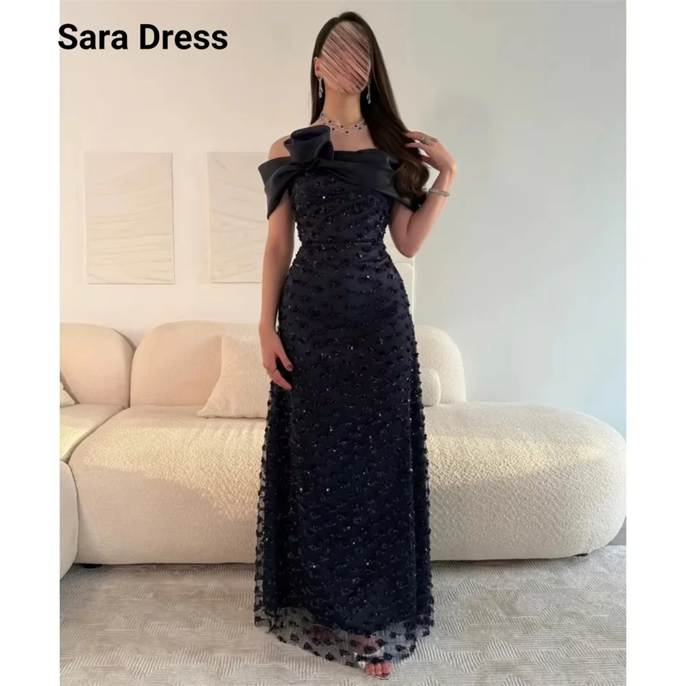 

Sara Custom Fishtail Off-shoulder Dark Blue Embroidery Evening Dresses Woman Elegant and Formal Women's Dresses for Luxury Party