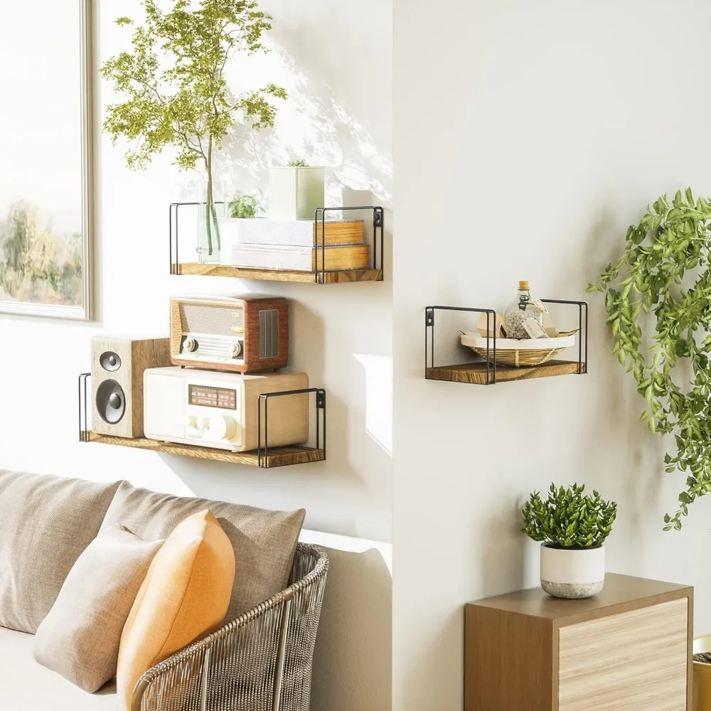 أرفف عائمة ريفية، أرفف معلقة مجموعة تثبيت على الحائط مكونة من 3 قطع، أرفف خشبية مقاس 17 بوصة للديكور وغرفة النوم والحمام وغرفة الغسيل، #2