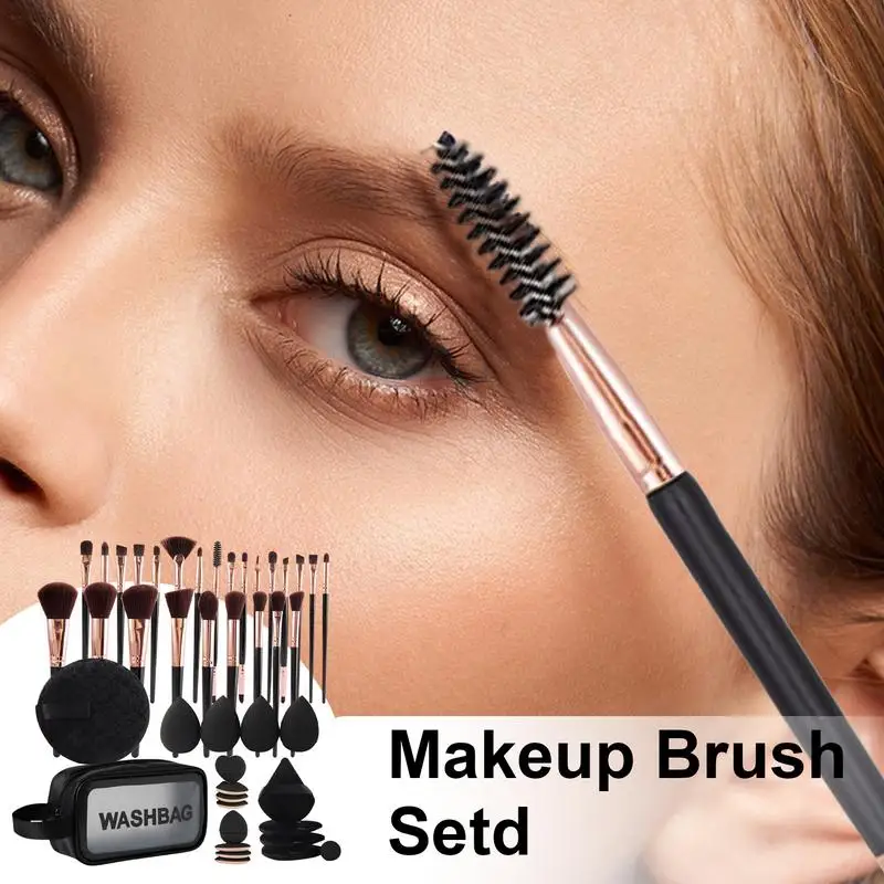 Reismake-upborstelset Set van 47 Make-upborstels met etui Professionele gezichtsmake-up Blenders Oogmake-up Sponzen Poederdons