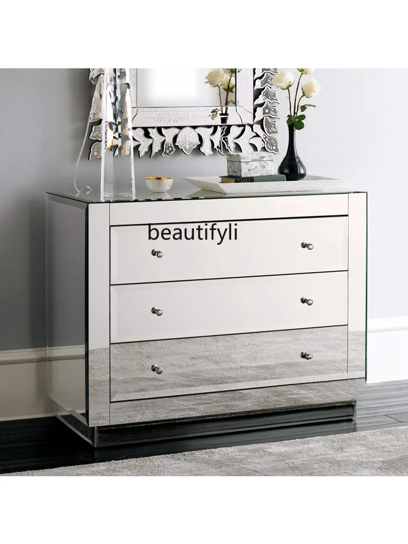 Northern European Style Mirror Furniture Side Cabinet Glass Entrance Cabinet Chest of Drawers Storage Cabinet