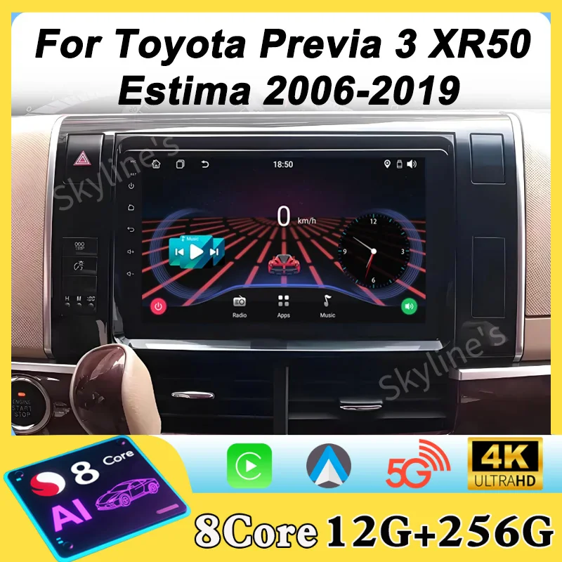 Android Radio Player For Toyota Previa XR50 3 III 2006 - 2019 Estima AHR20 XR50 3 III 2006 - 2016 Navigation GPS BT