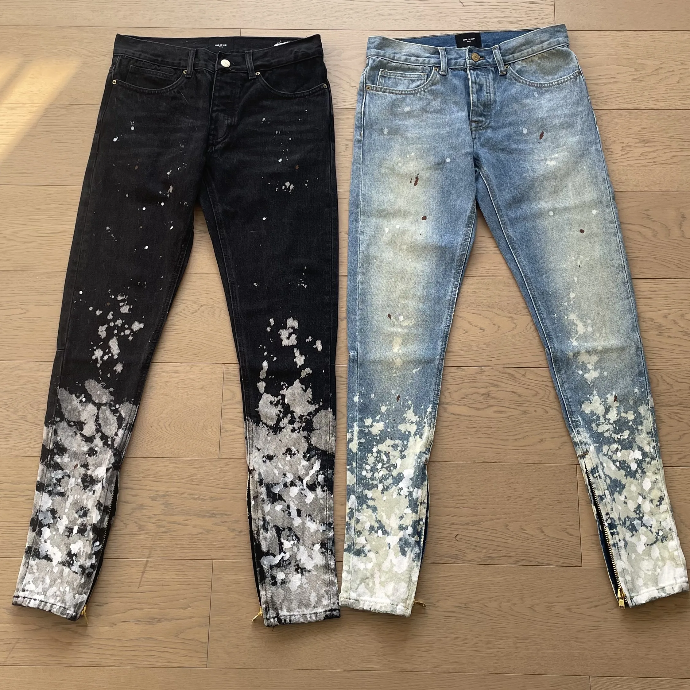 

Flame Splash-Ink Design High Street Fashionable Fashion Jeans Washable Pants Skinny Men's Slim Trousers Vintage Punk Jeans