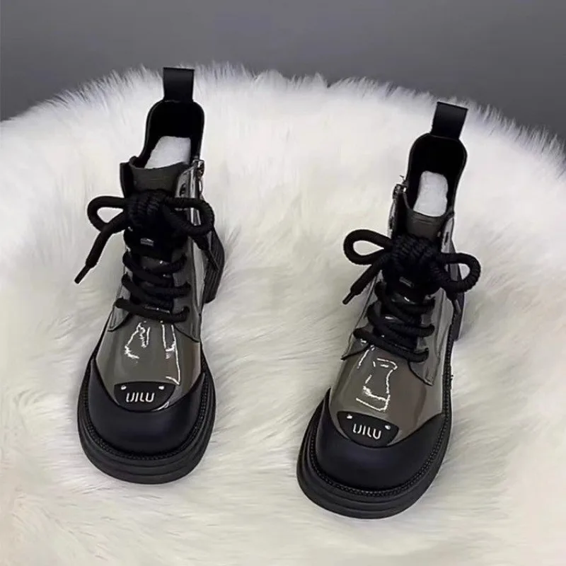 Platform Ankle Shoes for Women Shoes Autumn Winter Plus Velvet Side Zipper Women Fashion Boots Non-slip Warm Lace-up Short Boots