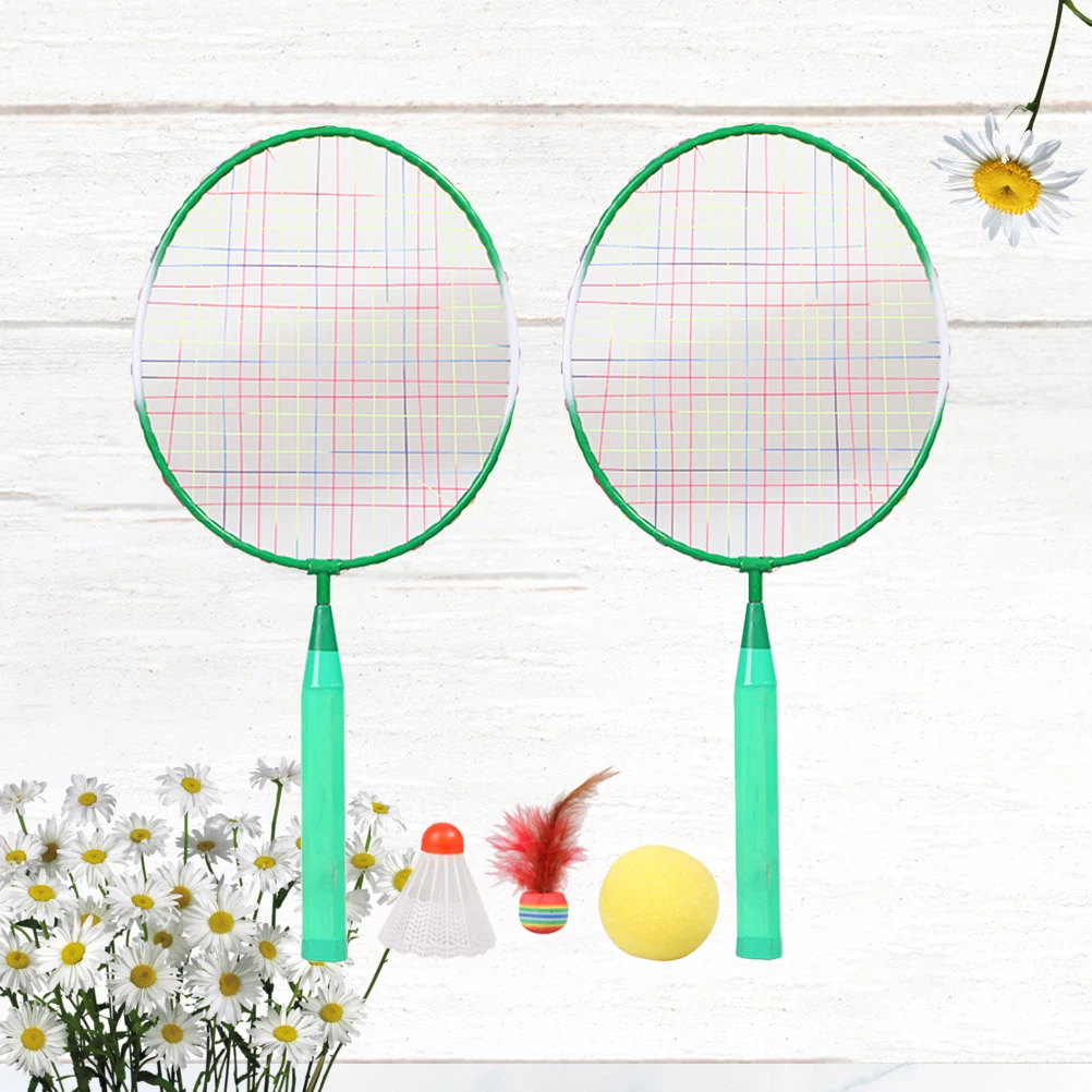 

Badminton Racket Set Kids Outdoor Sports Toy Light Weight Durable Cartoon Blue Child Grip Balls Game