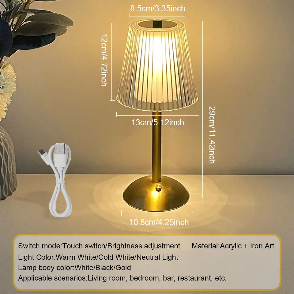 Alloy Touch Sensor LED Table Lamp Rechargeable Desk Lamp 3 Colors Adjustable Bedside Light Decorative Lamps Restaurant Hotel Bar