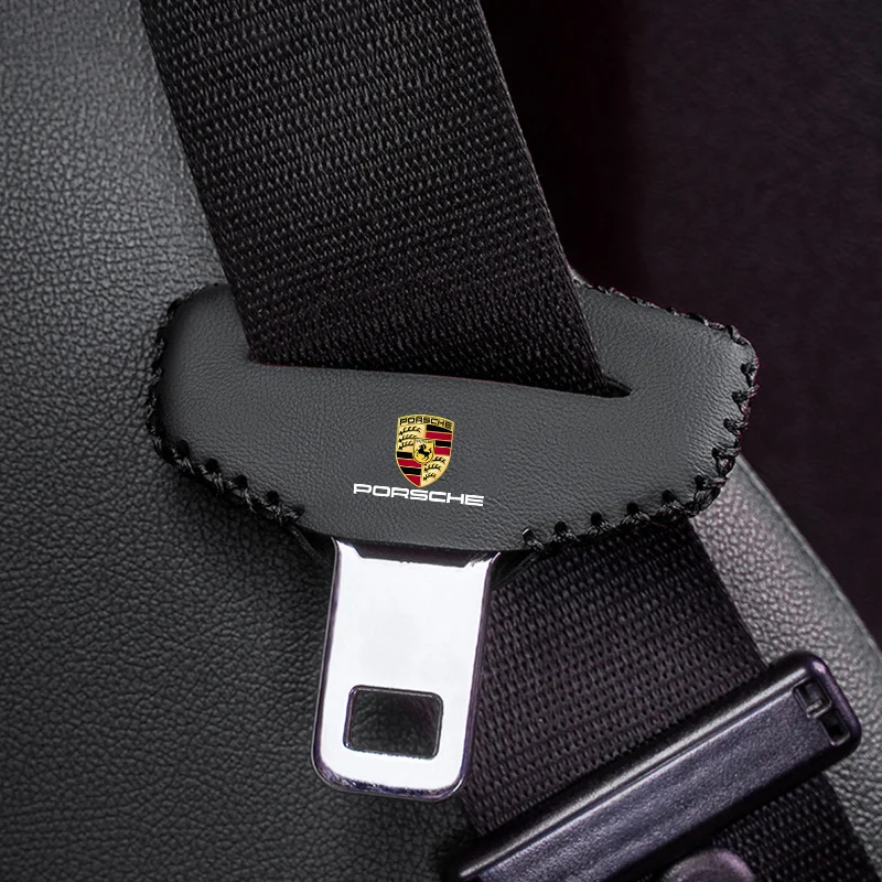 Car Seat Belt Buckle Clip Cover Leather Case Protection Accessories For Porsche 911 Cayenne Cayman Panamera Macan Taycan Boxster