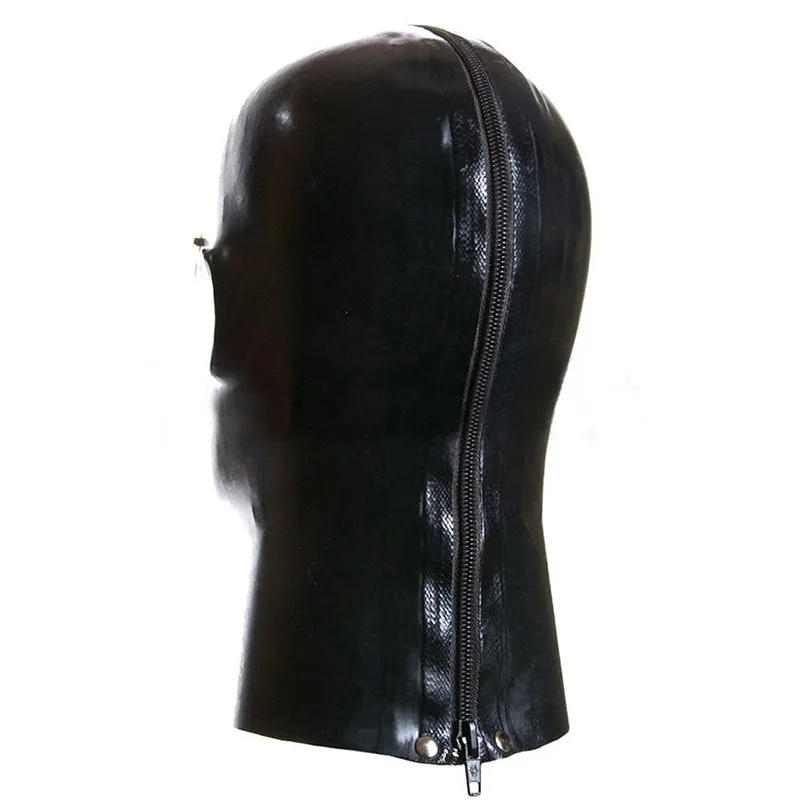 100% Latex Hood Rubber Club Black Zentai Cosplay Masquerade Festival copricapo Sexy per il viso 0.4mm maschera per feste di carnevale di Halloween