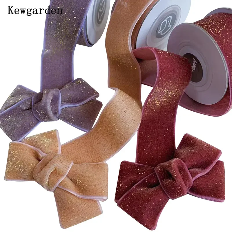 Kewgarden Golden Glitter Flocking Velvet Ribbon 1\