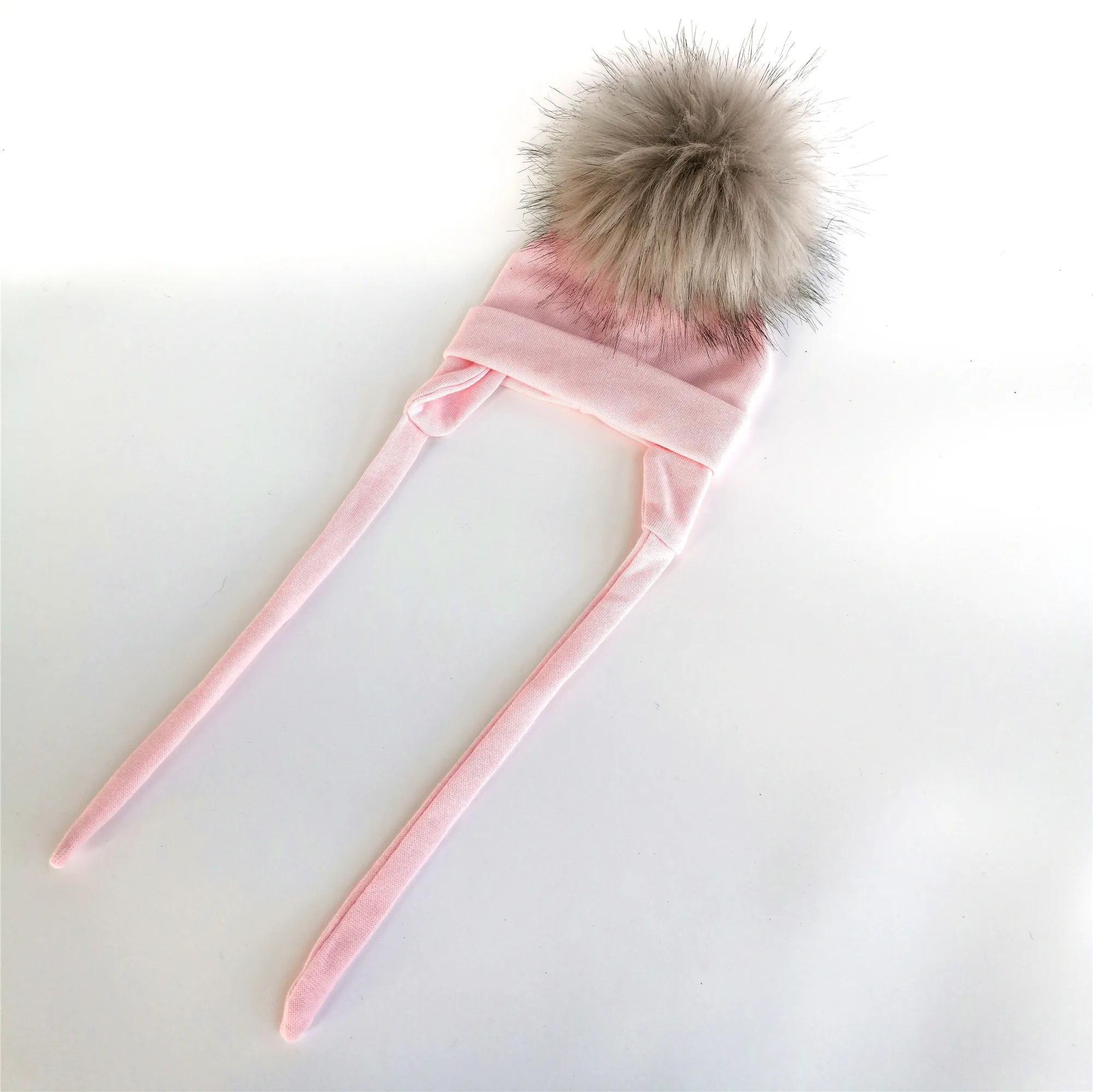 Newborn Baby hat for Boys Girls with ear Warmmer rope Winter Cotton Beanie Pom Pom Bobble Hat Cap Winter Warm solid Hat Kids